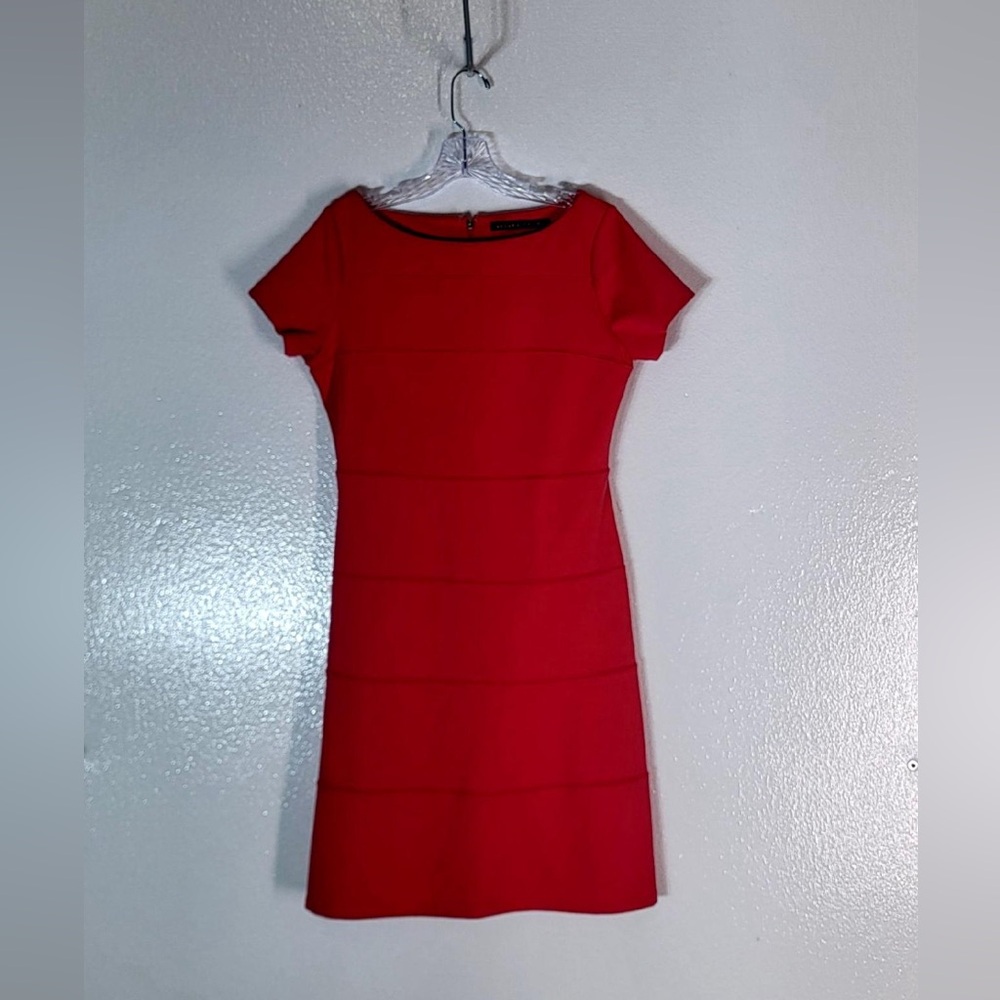 Ivanka Trump Sheath Dress Women Size 10 Midi Stretchy Short Sleeve Muted Pink